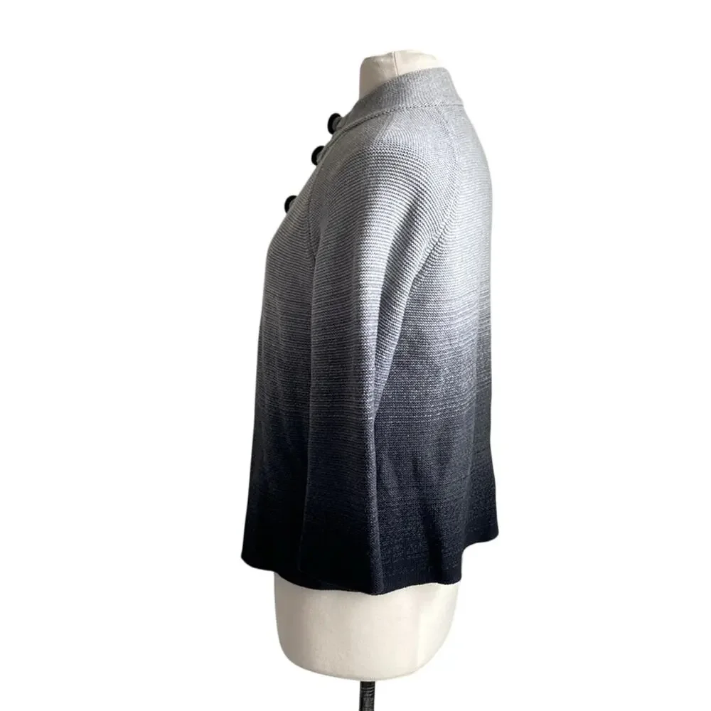 JONES NEW YORK Cardigan Womens Sz Large Petite Grey Ombré Toggle Neck Open Front